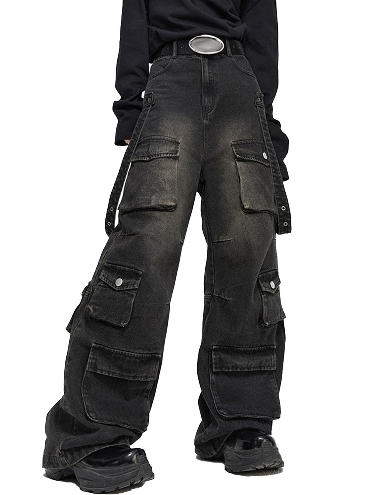 パンツ 2000s GGD belt gimmick buggy pants y2k DKYM Baggy Cargo Pants - Women's Y2k High Waisted Wide Leg Hip Hop